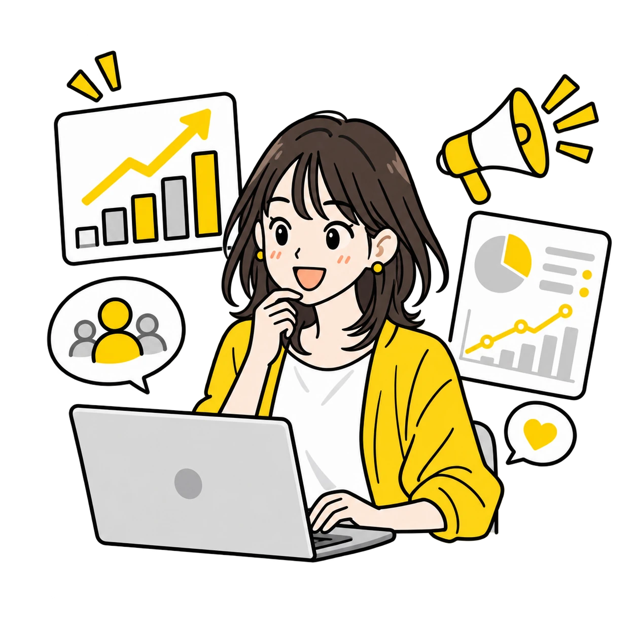 SNSマーケティングを学ぶイラスト