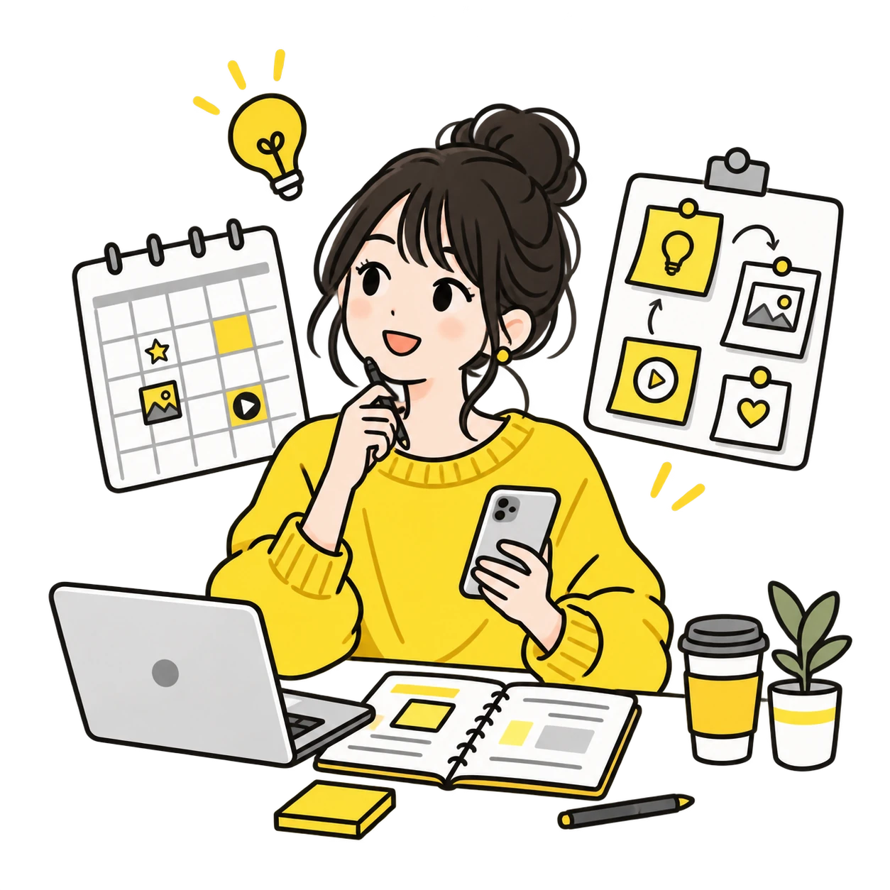 SNS投稿を企画するイラスト