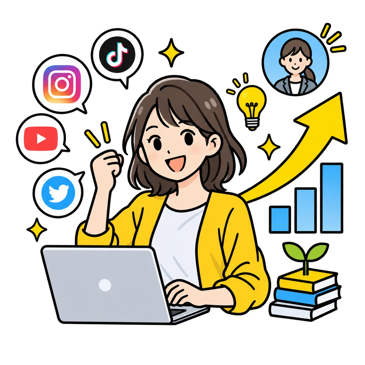 SNSスキルでキャリアアップを目指す人のイラスト
