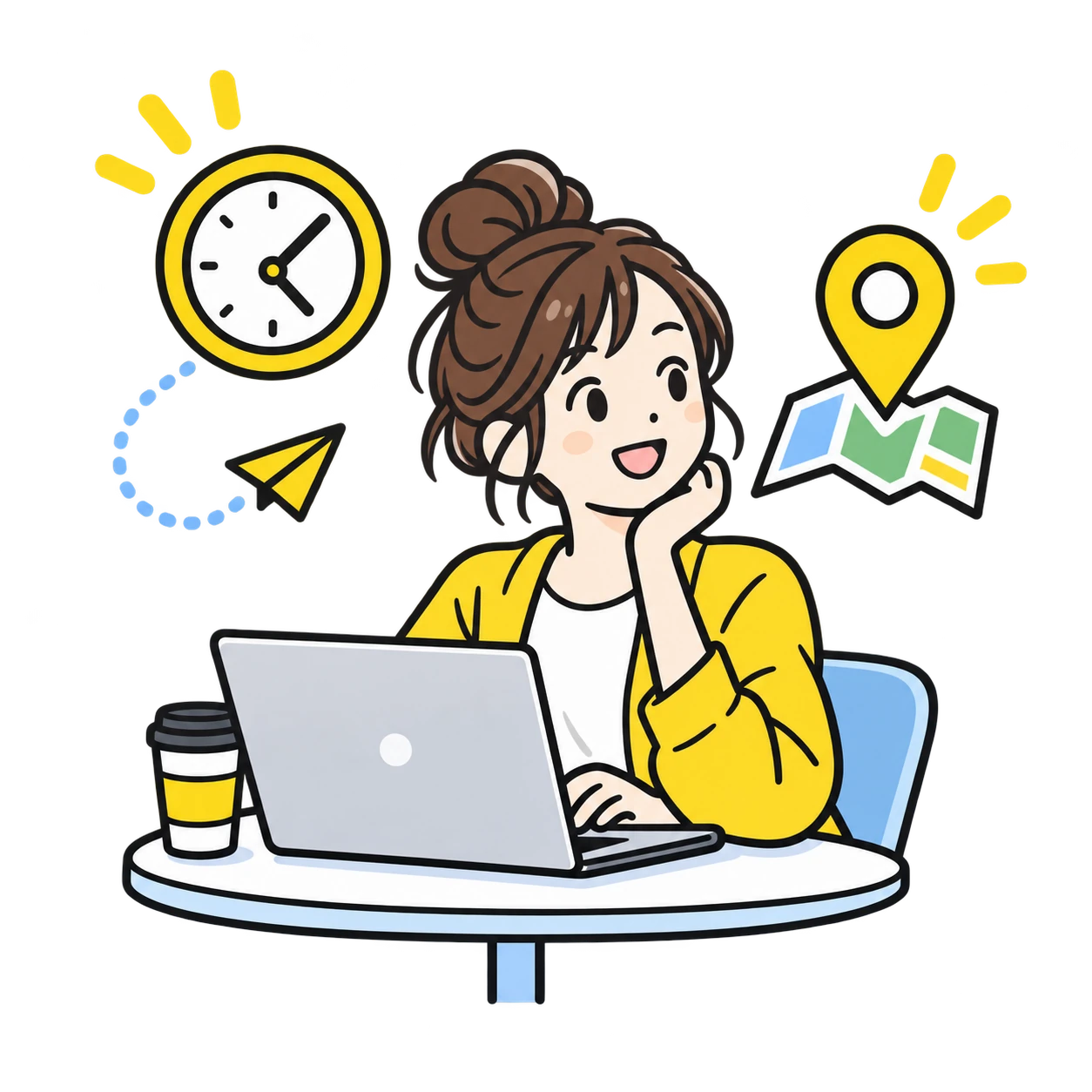 時間や場所に縛られず働く人のイラスト