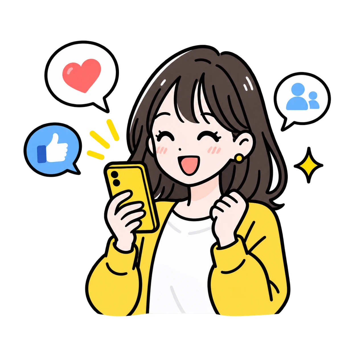 SNSが好きでスマートフォンを使う人のイラスト
